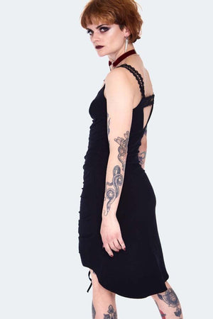 Long At Back Rouched Dress With Lace-Jawbreaker-Dark Fashion Clothing