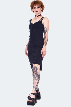 Long At Back Rouched Dress With Lace-Jawbreaker-Dark Fashion Clothing