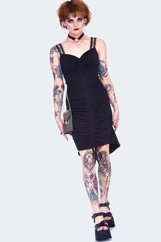 Long At Back Rouched Dress With Lace-Jawbreaker-Dark Fashion Clothing