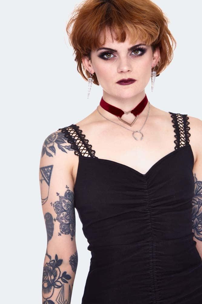 Long At Back Rouched Dress With Lace-Jawbreaker-Dark Fashion Clothing