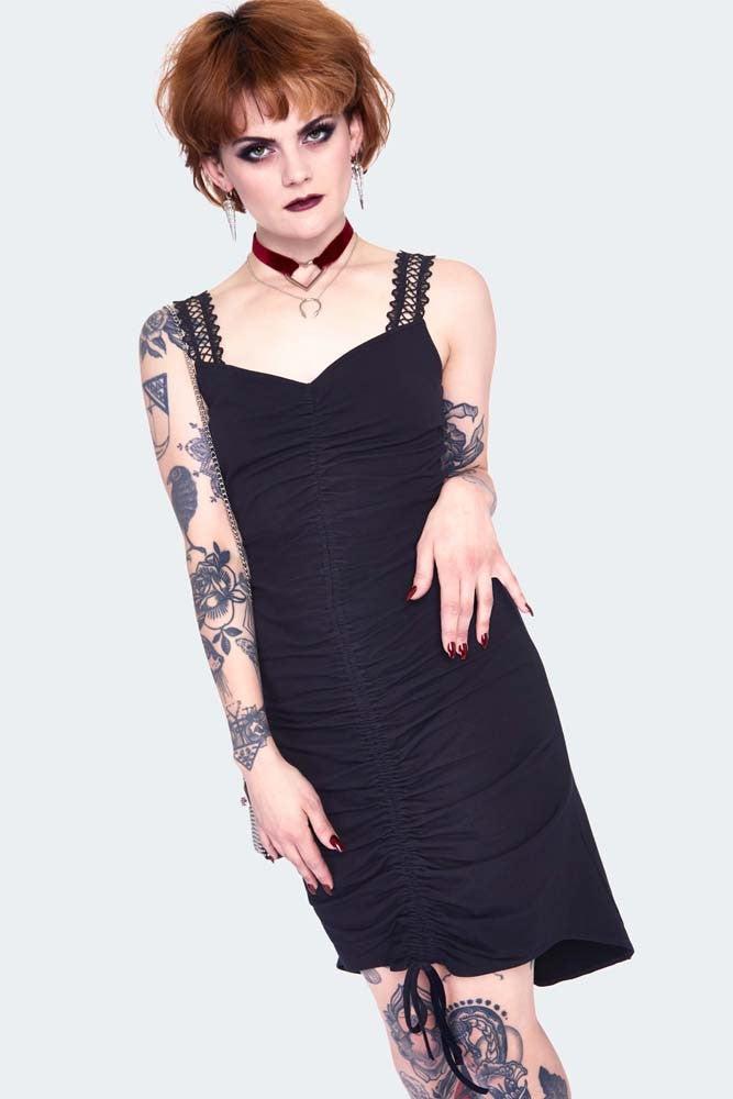 Long At Back Rouched Dress With Lace-Jawbreaker-Dark Fashion Clothing