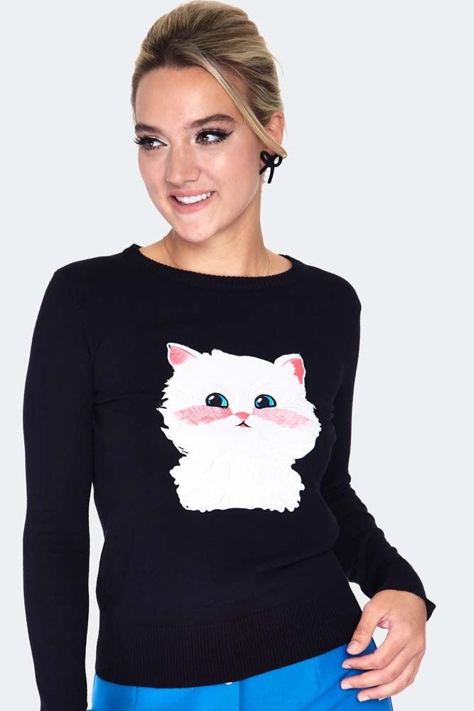 Long Sleeve Kitty Sweater-Voodoo Vixen-Dark Fashion Clothing