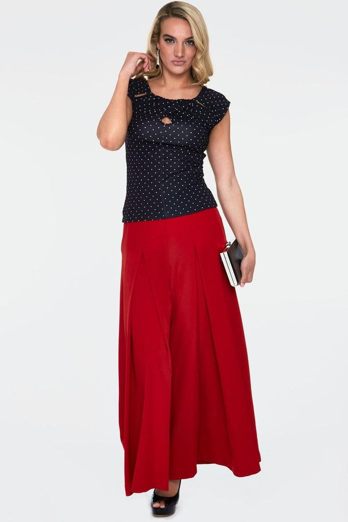 Maddie Black Polka Dot Keyhole Top-Voodoo Vixen-Dark Fashion Clothing