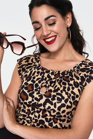 Maddie Leopard Print Keyhole Top-Voodoo Vixen-Dark Fashion Clothing