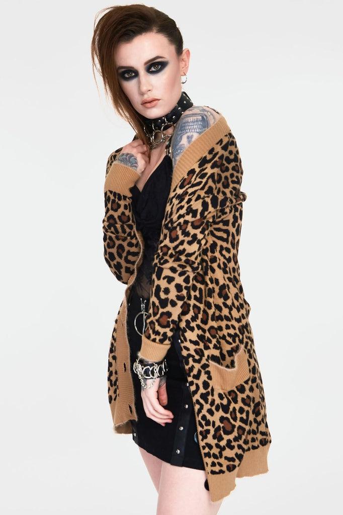 Maneater Leopard Print Oversized Cardigan-Jawbreaker-Dark Fashion Clothing