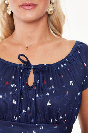 Marina Salt Boat Print Short Sleeve Top-Voodoo Vixen-Dark Fashion Clothing