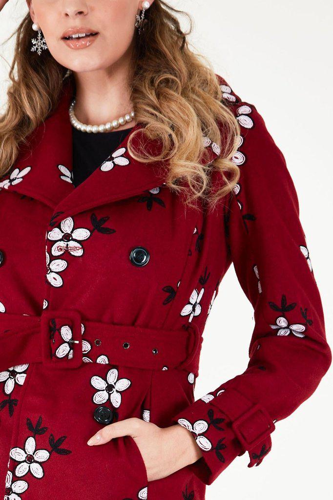 Marjorie Floral Trench Coat-Voodoo Vixen-Dark Fashion Clothing