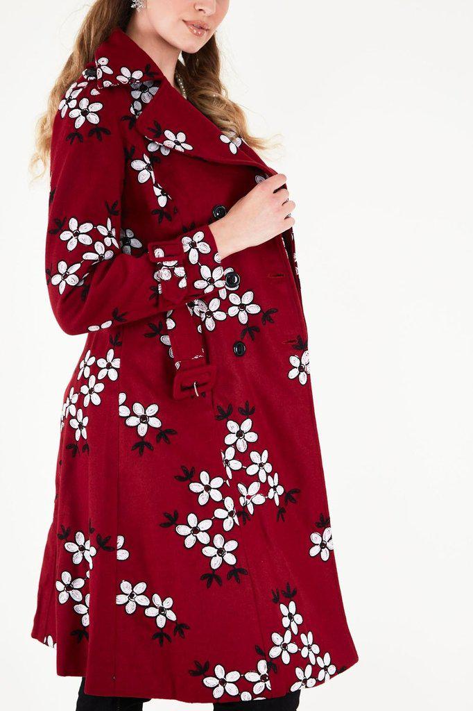 Marjorie Floral Trench Coat-Voodoo Vixen-Dark Fashion Clothing