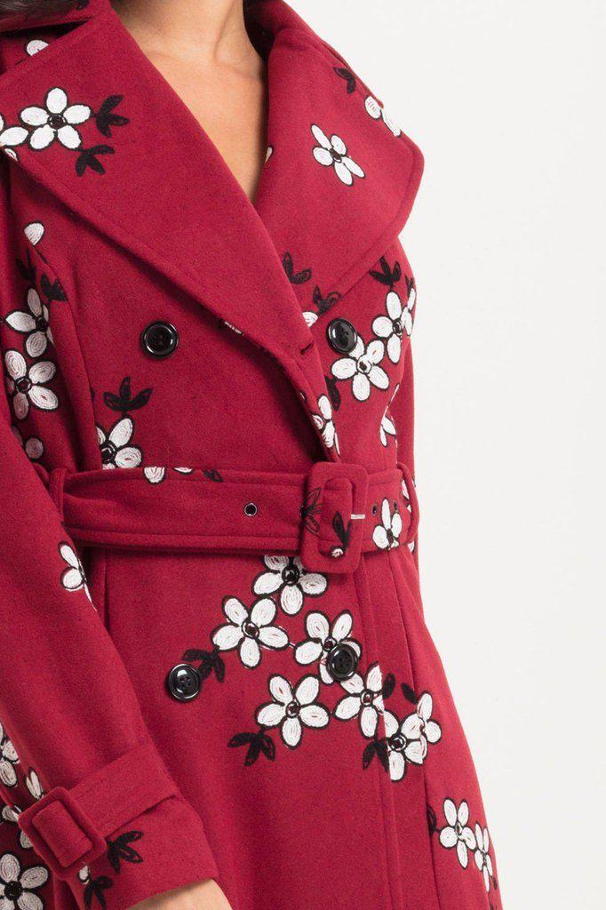 Marjorie Floral Trench Coat-Voodoo Vixen-Dark Fashion Clothing