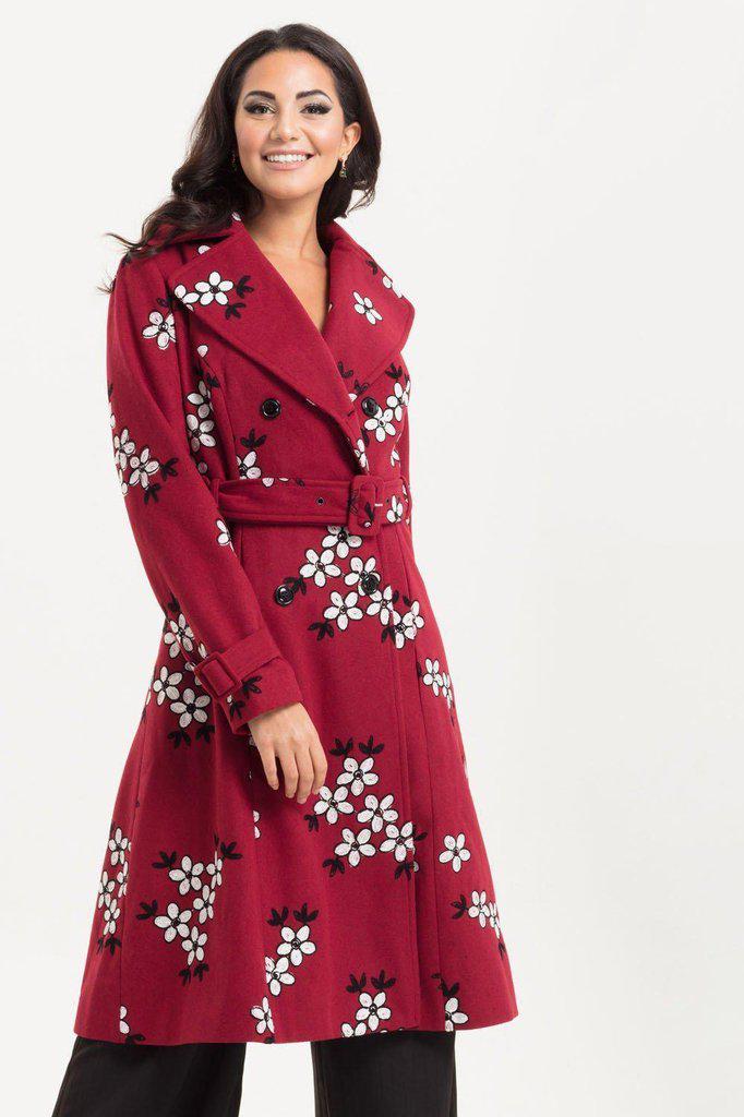 Marjorie Floral Trench Coat-Voodoo Vixen-Dark Fashion Clothing
