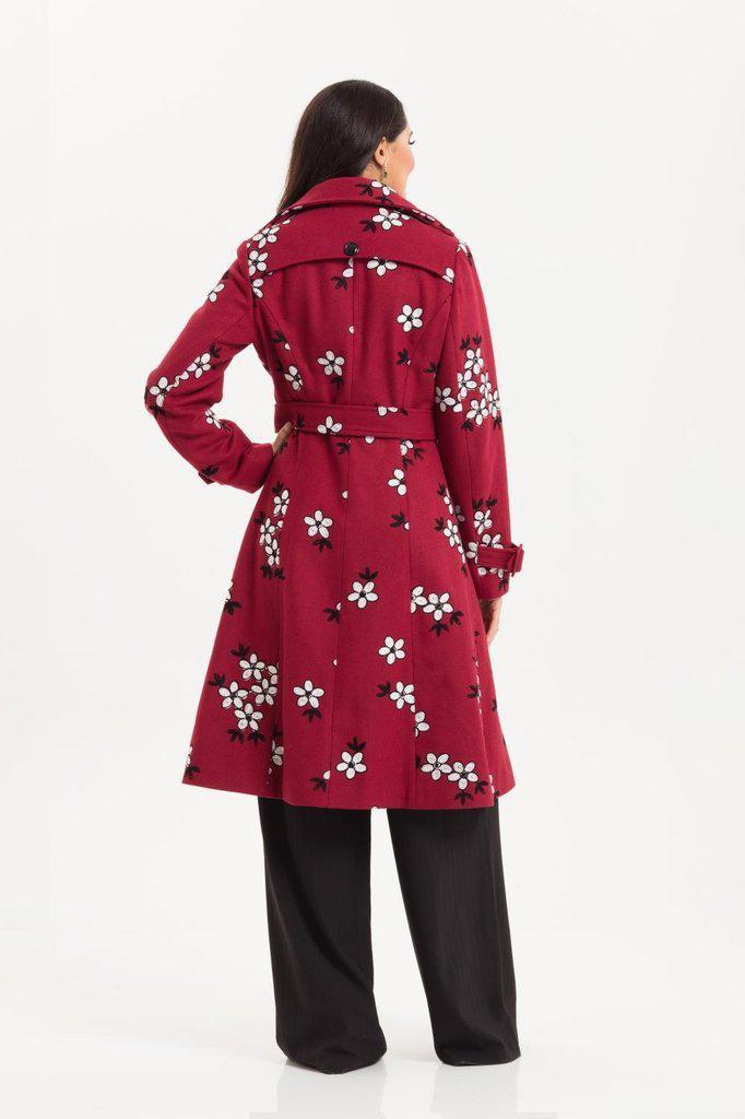 Marjorie Floral Trench Coat-Voodoo Vixen-Dark Fashion Clothing