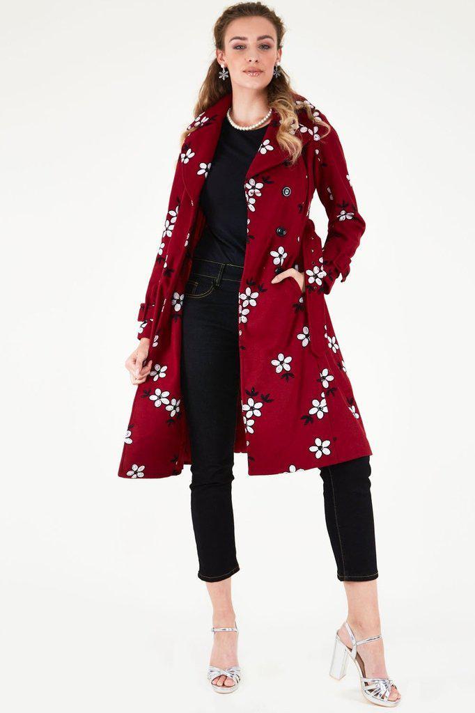 Marjorie Floral Trench Coat-Voodoo Vixen-Dark Fashion Clothing