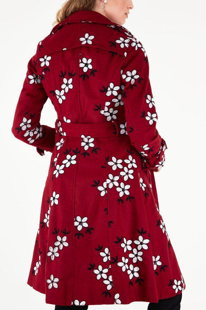 Marjorie Floral Trench Coat-Voodoo Vixen-Dark Fashion Clothing