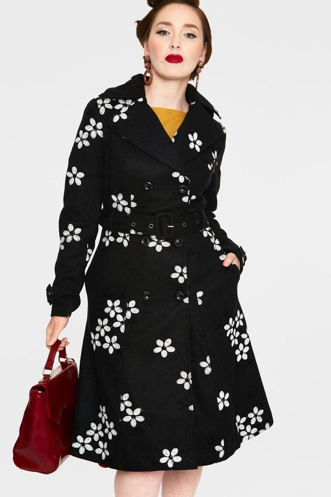 Marjorie Floral Trench Coat-Voodoo Vixen-Dark Fashion Clothing
