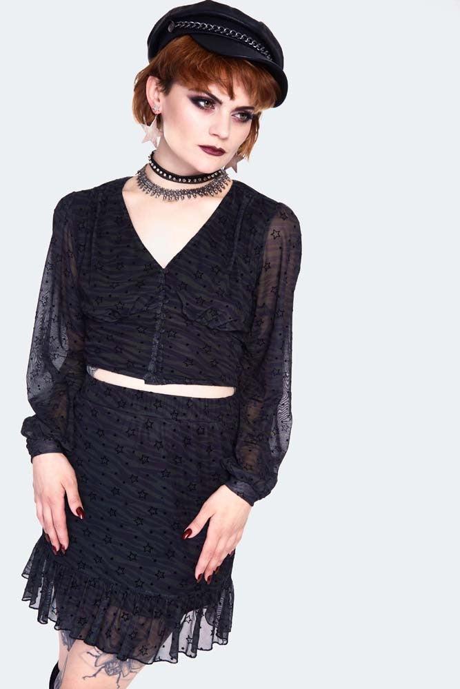 Mesh Green Zebra With Stars Long sleeve-Jawbreaker-Dark Fashion Clothing