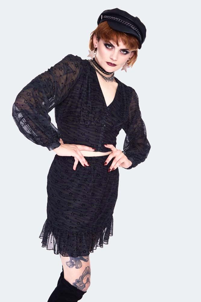 Mesh Green Zebra With Stars Long sleeve-Jawbreaker-Dark Fashion Clothing