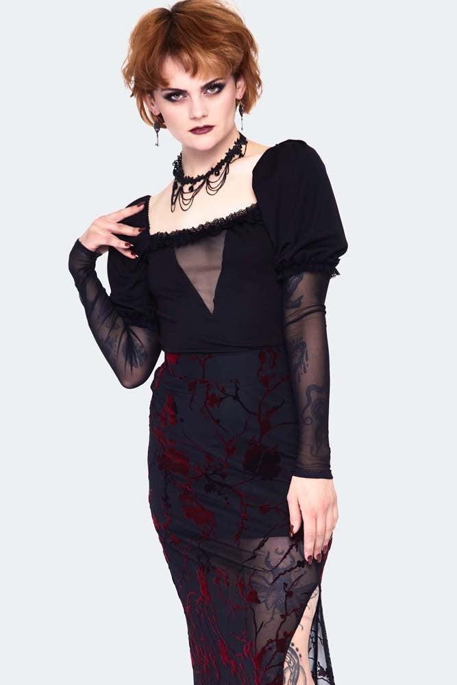 Mesh Panels Long Sleeve Top With Lace-Jawbreaker-Dark Fashion Clothing