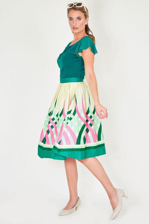 Mia Colour Wheel Border Print Flare Skirt-Voodoo Vixen-Dark Fashion Clothing