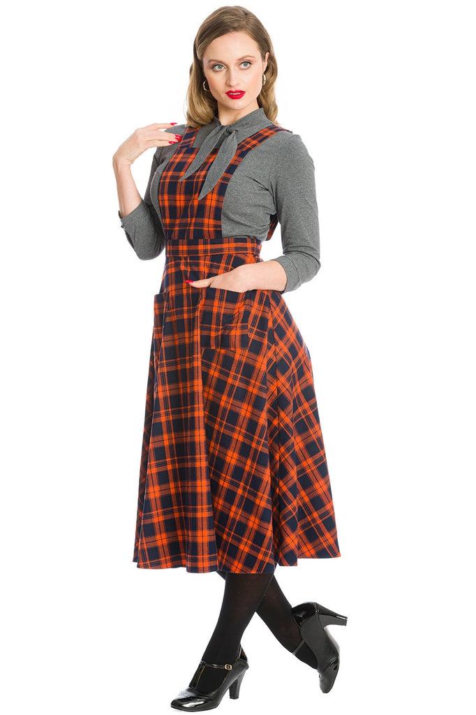 Miss Spook Check Pinafore Dress-Banned-Dark Fashion Clothing