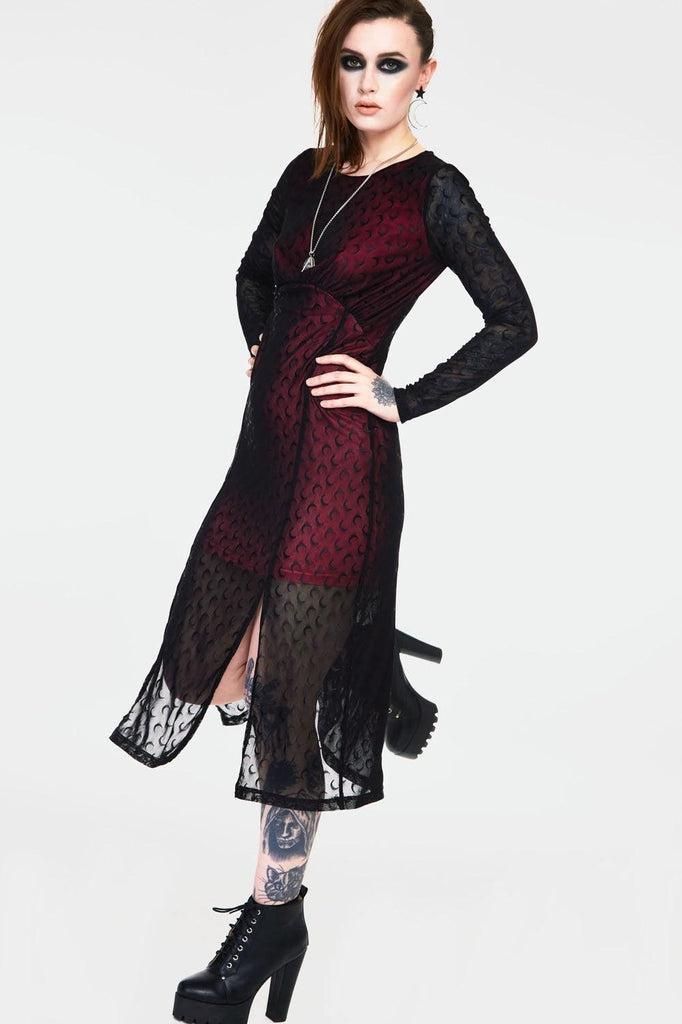 Moonstruck Mesh Midi Dress-Jawbreaker-Dark Fashion Clothing