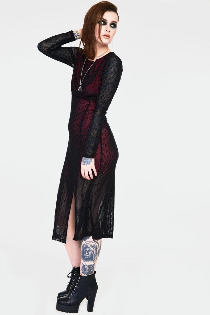 Moonstruck Mesh Midi Dress-Jawbreaker-Dark Fashion Clothing