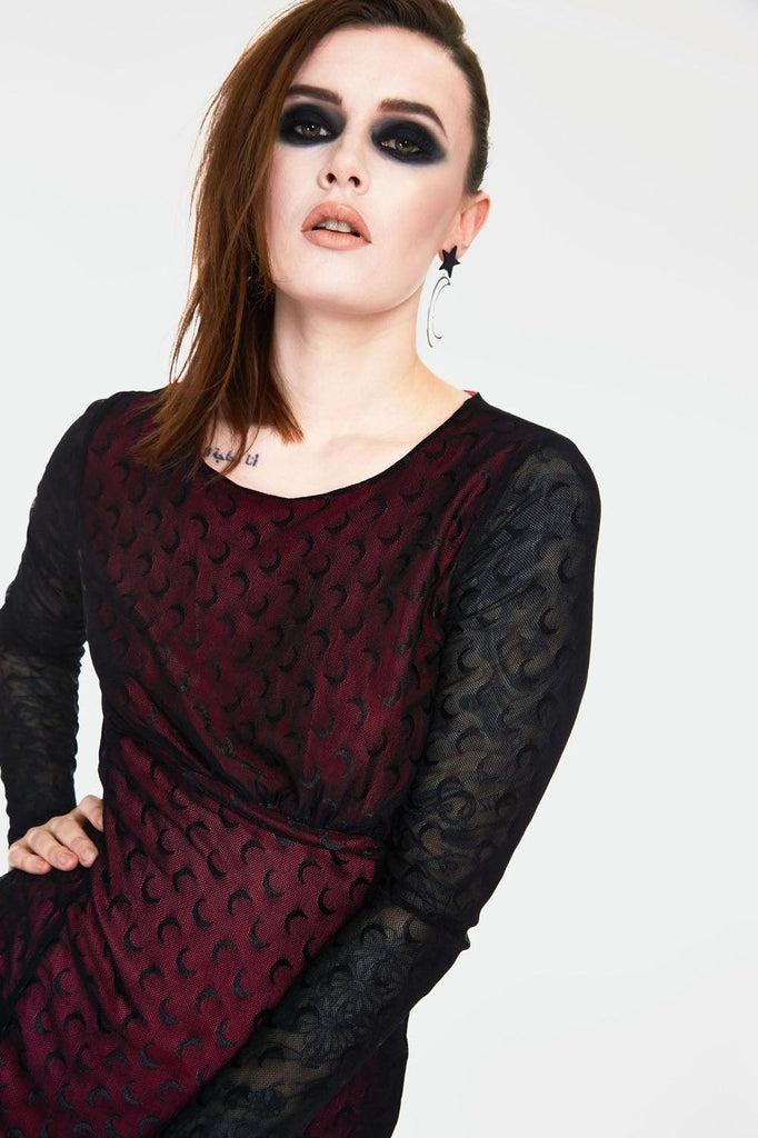 Moonstruck Mesh Midi Dress-Jawbreaker-Dark Fashion Clothing