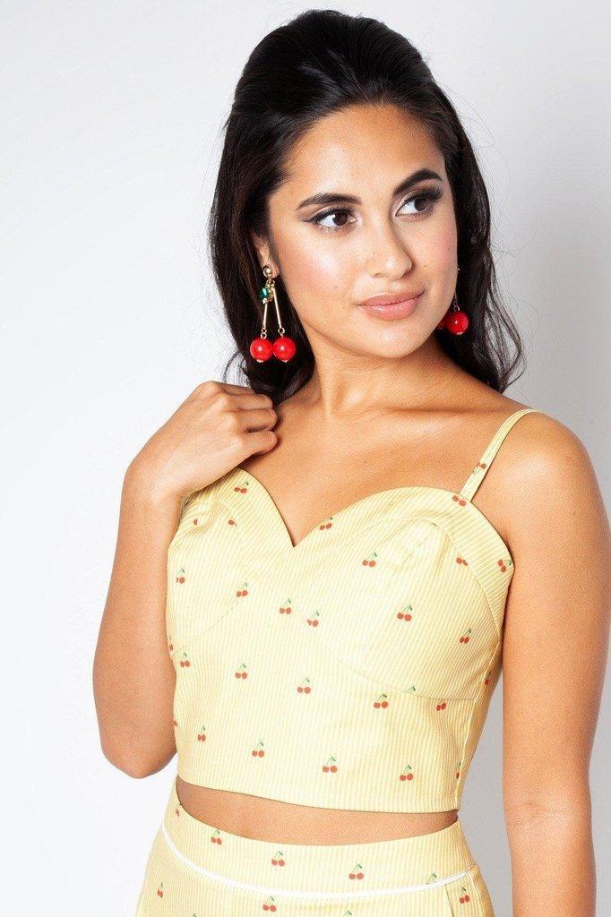 Natalie Cherry Stripe Crop Top-Voodoo Vixen-Dark Fashion Clothing