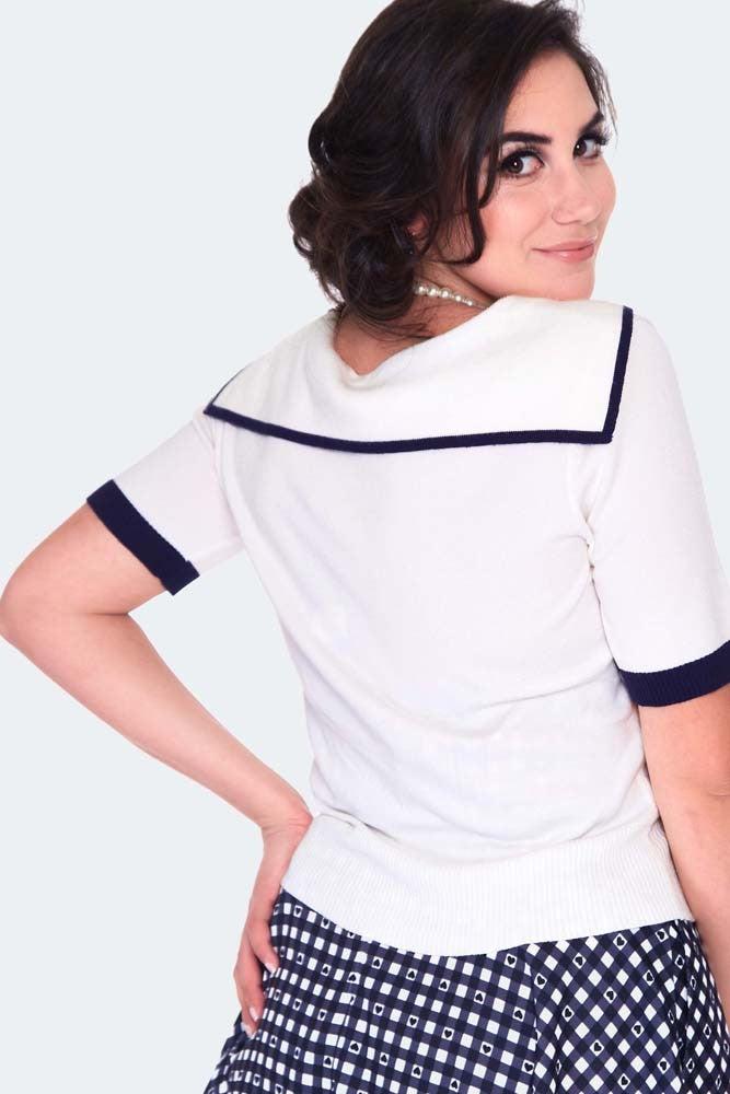 Nautical Tri-Stripe Front Bow Top-Voodoo Vixen-Dark Fashion Clothing