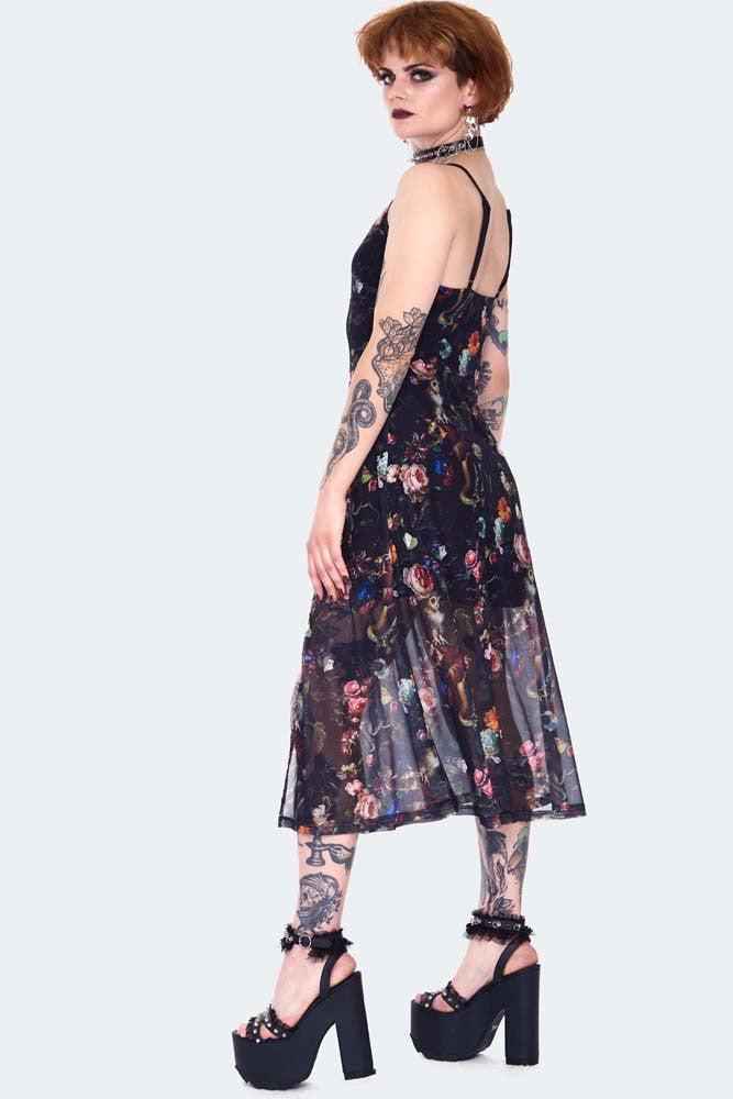 Night Garden Print Midi Dress-Jawbreaker-Dark Fashion Clothing