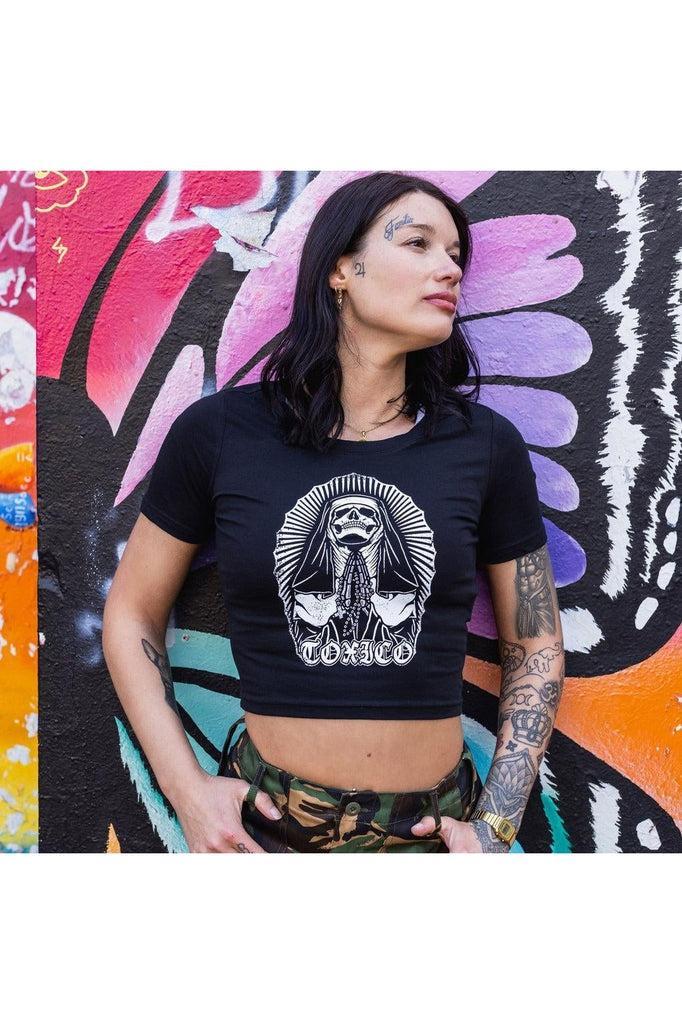 Nun Cropped Tee-Toxico-Dark Fashion Clothing