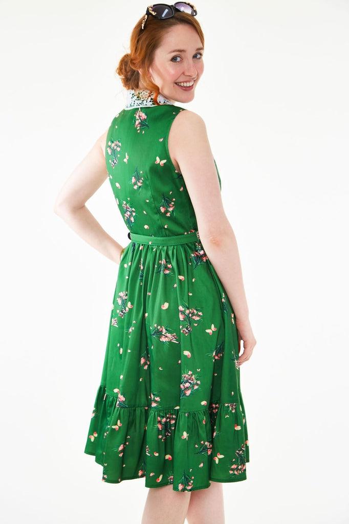 Pinny Pine Button Down Dress With Lace Collar-Voodoo Vixen-Dark Fashion Clothing