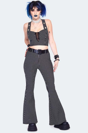 Pintstripe Flared Jersey Trousers-Jawbreaker-Dark Fashion Clothing