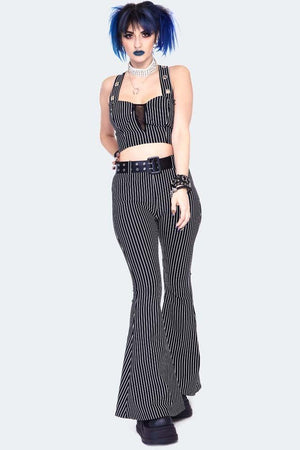 Pintstripe Flared Jersey Trousers-Jawbreaker-Dark Fashion Clothing
