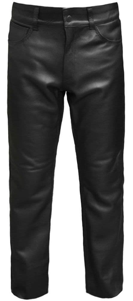 Plain 5 Pocket Black Leather Bike Trousers-Skintan Leather-Dark Fashion Clothing