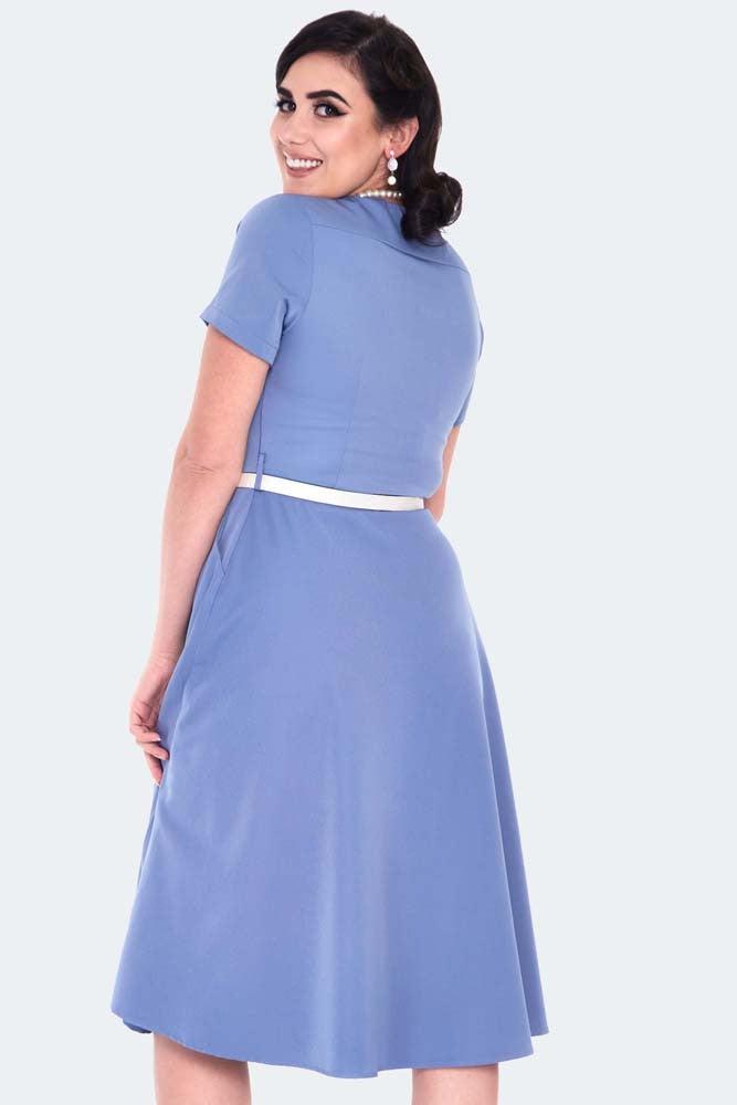 Pleated Shoudler V Neck Dress-Voodoo Vixen-Dark Fashion Clothing