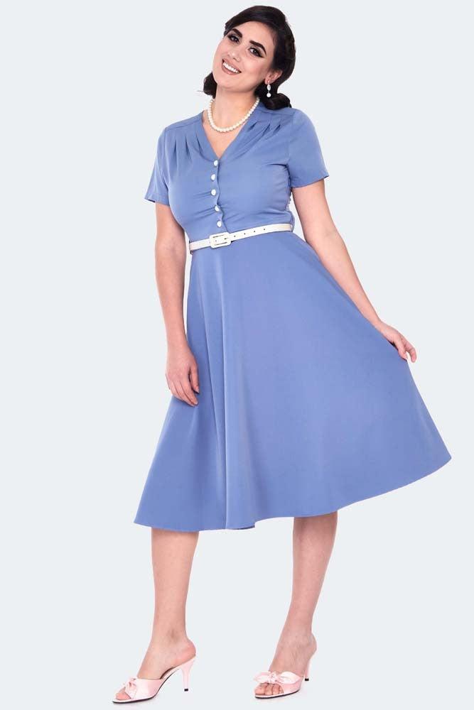 Pleated Shoudler V Neck Dress-Voodoo Vixen-Dark Fashion Clothing