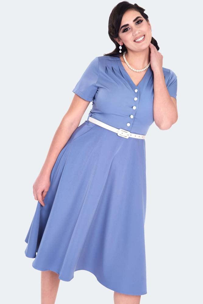 Pleated Shoudler V Neck Dress-Voodoo Vixen-Dark Fashion Clothing