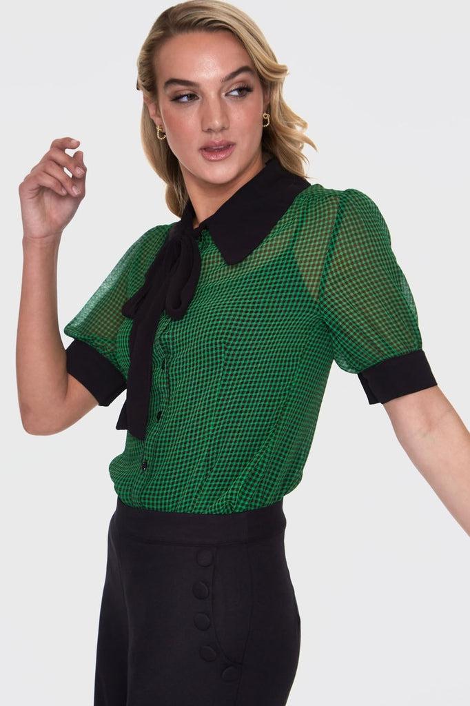 Ponny Gingham Blouse-Voodoo Vixen-Dark Fashion Clothing