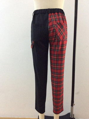 Quinn Tapered Half & Half Tartan Trousers-Banned-Dark Fashion Clothing