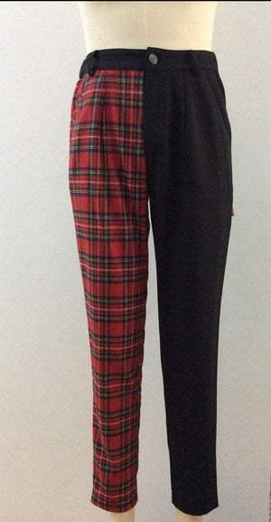 Quinn Tapered Half & Half Tartan Trousers-Banned-Dark Fashion Clothing