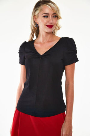 Ramona Knit V-neck Top With Bow Detail At Sleeve-Voodoo Vixen-Dark Fashion Clothing