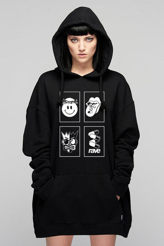 Rave Flyers Lux - Oversize Hooded Sweat - Unisex-Long Clothing-Dark Fashion Clothing