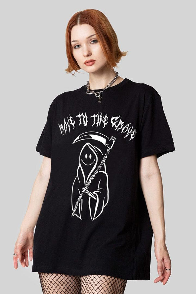 Rave To The Grave Oversize Tshirt - Unisex-Long Clothing-Dark Fashion Clothing