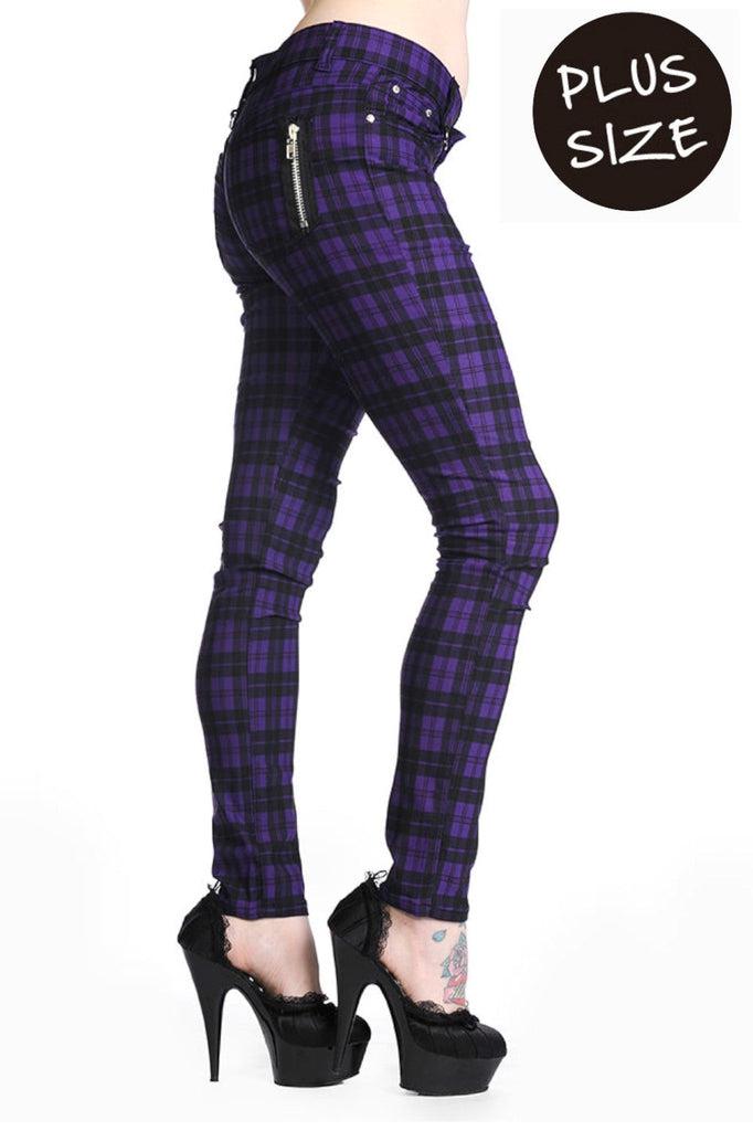 Red Check Plus Size Skinny Jeans-Banned-Dark Fashion Clothing