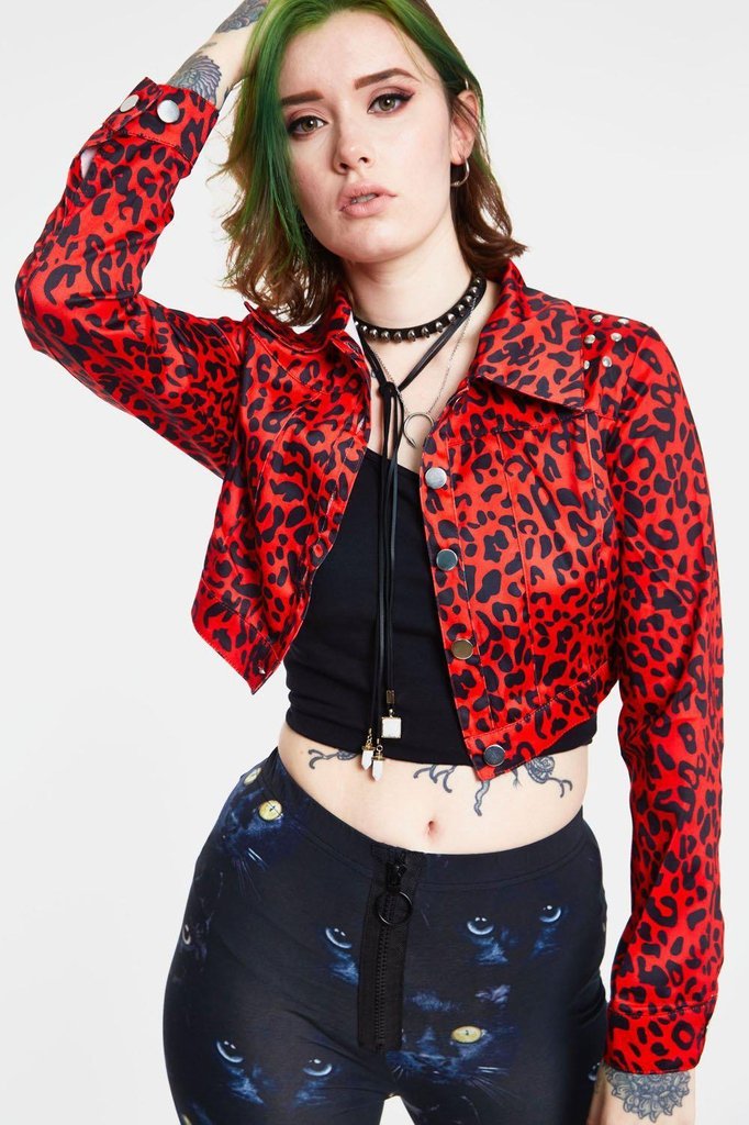 Red Leopard Print Jacket-Jawbreaker-Dark Fashion Clothing