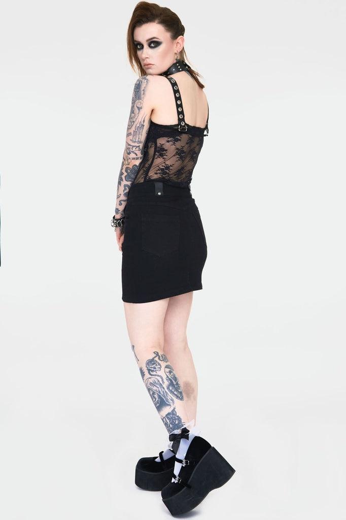 Release Me Black Denim Skirt-Jawbreaker-Dark Fashion Clothing