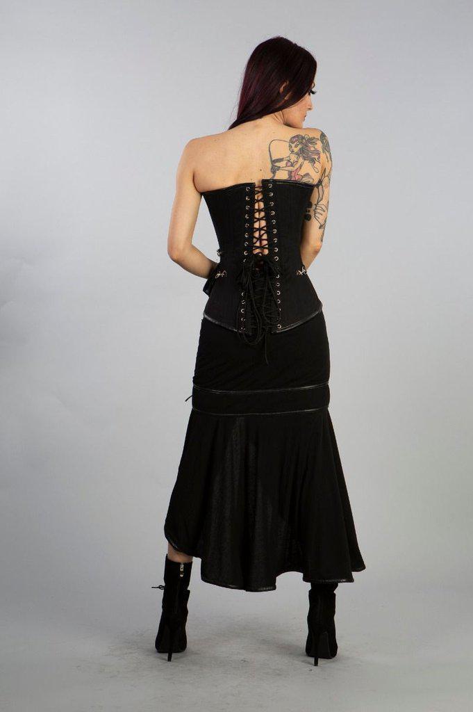 Reversible Overbust Zip Corset In Black Twill And Green Scroll-Burleska-Dark Fashion Clothing
