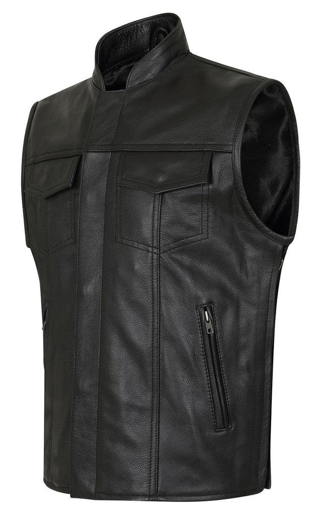 Reyes Leather Expandable Biker Vest-Skintan Leather-Dark Fashion Clothing