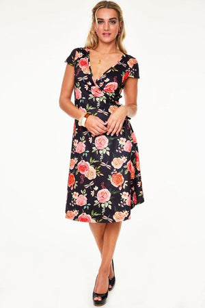 Rosabeth Gypsy Tea Rose Flutter Collar Wrap Dress-Voodoo Vixen-Dark Fashion Clothing