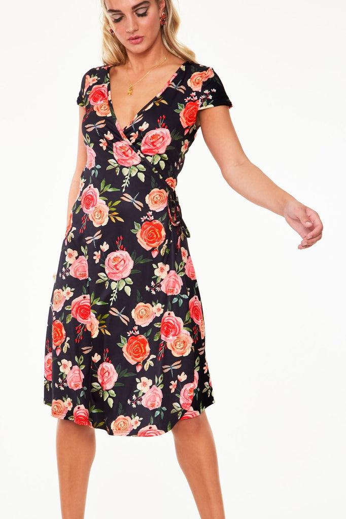 Rosabeth Gypsy Tea Rose Flutter Collar Wrap Dress by Voodoo Vixen ...